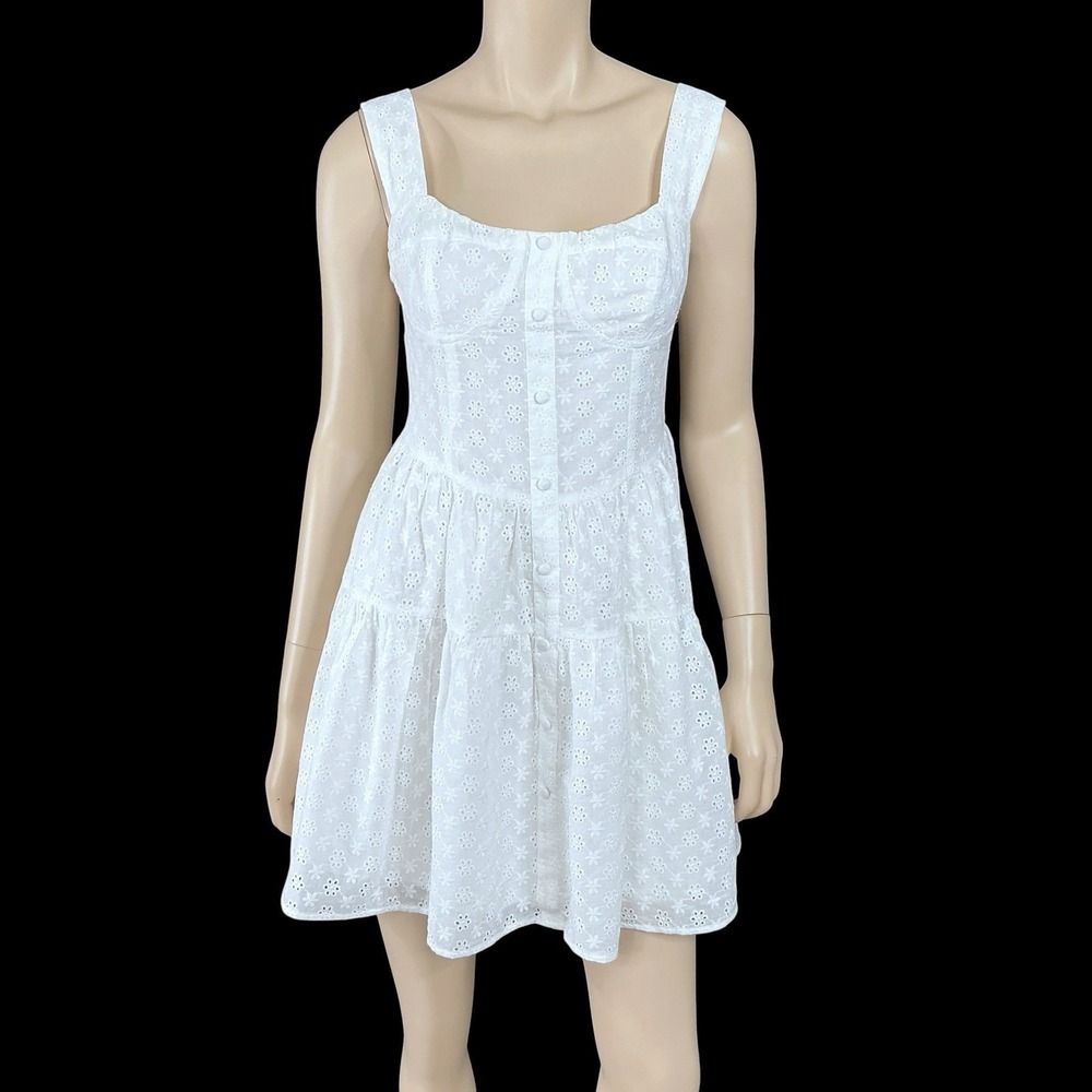 Lulus Dress Women Medium White Sleeveless Eyelet Summer Mini Boho NWT